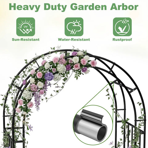 7ft Metal Garden Arbor With Gate Two In One Trellis For Climbing Plants Wide Sturdy Outdoor Arch Pathway Entrance Details