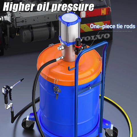 Heavy Duty Pneumatic Grease Pump With Large Barrel And Nineteen Inch Tube Pushing Solid Power At Seventy One Ratio Smooth For Weekend Mechanics And Full Time Shop Crew Managing Tough Greasers