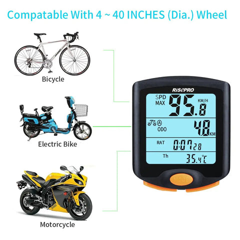 Wireless Bike Computer With Dual Bike Settings, Speedometer And Odometer, Waterproof Multi Function Cyclometer, 4 Line Backlit Display, Easy Read Data