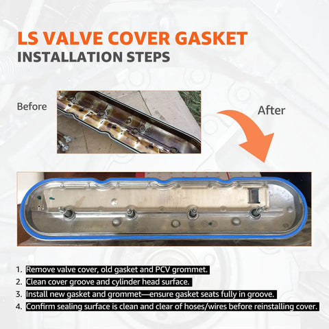 Valve Cover Gasket Set For LS V8 Engines 4.8 5.3 5.7 6.0 6.2L 1999 To 2020 Fits Chevy Silverado 1500 2500 Suburban Tahoe Trailblazer GMC Sierra Savana Yukon Envoy Oil Leak Fix installation steps
