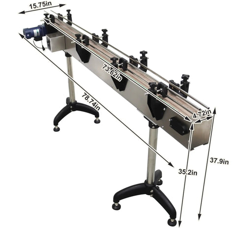 Adjustable Height And Speed Chain Plate Conveyor Belt For Bottles In Assembly Line 73.62 Inch Long 3.94 Inch Wide