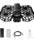 4K Foldable Action Camera Drone With SmoothCapture 2.0 with accessories including battery, cable, and manual displayed