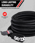 Coiled UHMWPE tow rope from Beefy Heavy Duty Tow Rope Kit With 2 Soft Shackles For ATV UTV SUV And Truck Recovery.