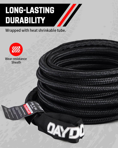 Coiled UHMWPE tow rope from Beefy Heavy Duty Tow Rope Kit With 2 Soft Shackles For ATV UTV SUV And Truck Recovery.