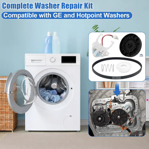 Must Have Complete Washer Repair Kit With Transmission Pulley And Nut, Washer Shift Actuator, Drive Belt, Clutch And Clutch Spring