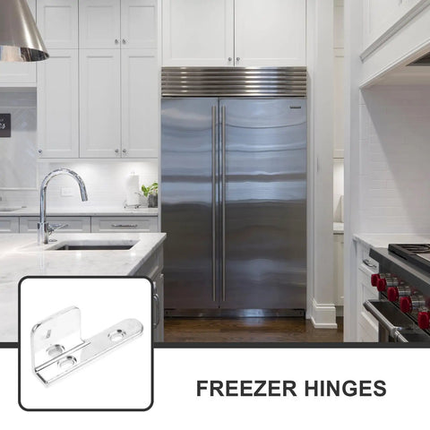Build Tough Stainless Steel Freezer Door Hinge Replacement For 35mm Household Fridge And Display Cabinet With Slick Pivot Glide Heavy Duty Finish No Fuss Quick Swap shown in modern kitchen.