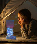 Six In One STEM Kit For Kids Aged 8 To 12 With Six Colorful Projects Fiber Optic Light Graffiti Robot Starlight Music Box Windmill And Ferris Wheel Super Cool For Builders Battery Not Included, child watching glowing star light