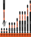 12 Piece PH2 Phillips Bit Set Magnetic Impact, S2 Steel, One Quarter Inch Hex Shank, 1 To 6 Inch Long Phillips Bits, Black Oxide Coating