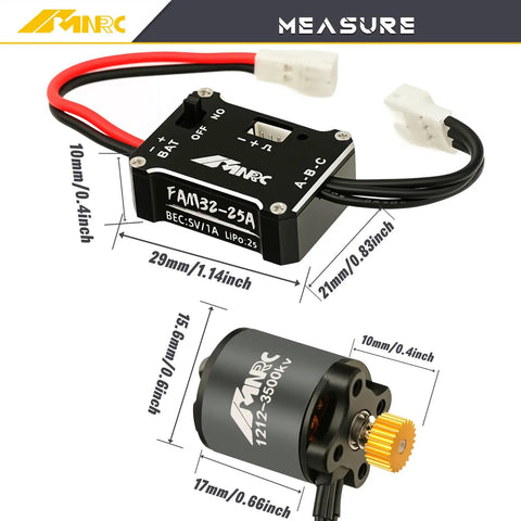 1212 3500Kv Brushless Motor With 25A ESC Transmission Case Kit For FMS FCX24 Power Wagon Smasher 1/24 Upgrade dimensions