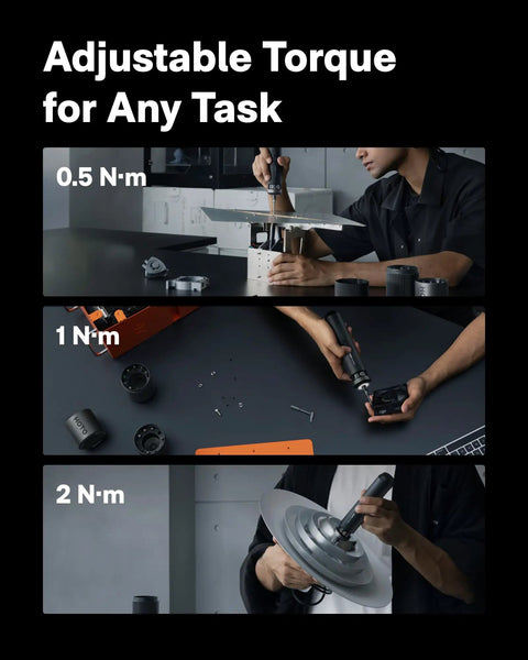 Electric Screwdriver Workhorse With Smart Display, Six Torque Settings From 0.5 To 6 Nm, shown adjusting torque for tasks