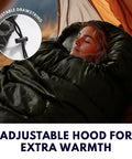 XXL Winter Sleeping Bag For Adults And Kids, 4 Season Cold Weather Camping Gear with adjustable drawstring in use