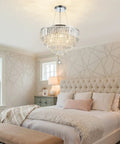 Bedroom with Glam Crystal Chandelier Pendant Light, 19.7 Inch Teardrop Crystal Drops, 6 Lights, Convertible From Hanging Pendant To Semi Flush Mount