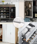 Two Pack Magnetic Push To Open Cabinet Latches With Heavy Duty Spring, Hands Free Door And Drawer Access, visible in various applications