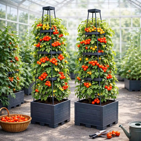 2 Pack Raised Garden Bed Tomato Planter With Trellis 57 Inch Self-Watering Cage Planter Boxes For Climbing Plants Veggie Vines Flowers