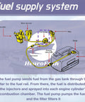 Diagram of fuel supply system showing connections for outboard fuel pump replacement for Yamaha and Mercury 4 stroke engines