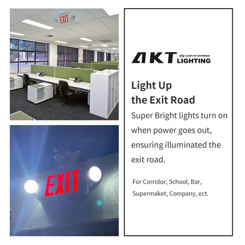 Built Tough Dual Head Emergency Exit Sign With Bright Red Led Lights adjustable for clear exit visibility in office space.