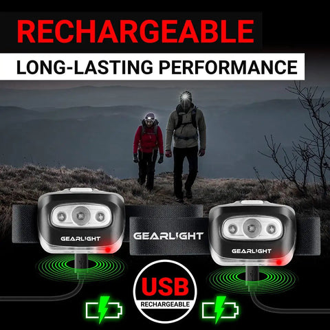 USB Rechargeable Headlamp Flashlight For Runners Camping And Outdoor Adventures With Bright LED Beams Black 2 Pack