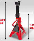 Big RED 3-Ton jack stand, red steel, adjustable height with locking collar, front view