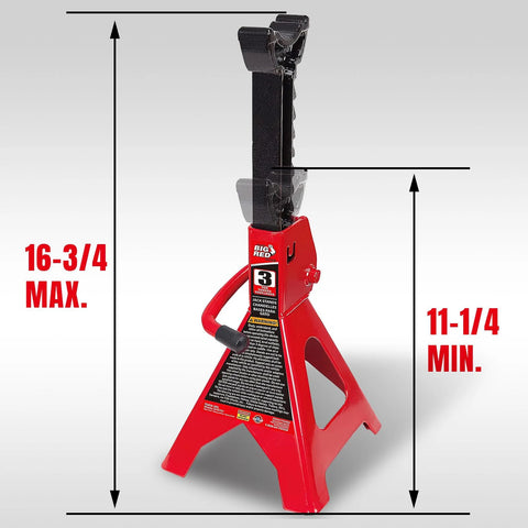 Big RED 3-Ton jack stand, red steel, adjustable height with locking collar, front view