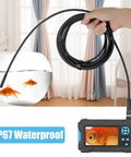 Top Notch Handheld Endoscope Offering Hella Sharp 1080P HD Viewing On A Solid 4.3 Inch Display And Badass Semirigid Snake Inspection Borescope With Five Meter Cable IP67 Waterproof Android IOS Ready Setup used to inspect a fish bowl.