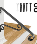 Wall Mounted Stair Handrail For 1 To 2 Steps, Durable Wrought Iron Grab Rail In Black, Single Post Outdoor Porch Railing, hardware included
