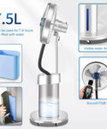 Monster 20 Inch Misting Fan With Massive Tank features 7.5L reservoir, adjustable height, and visible water line for cooling.