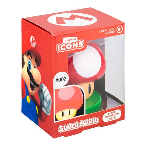 Super Mushroom Icon Light For Gamers Inspired By Nintendo Mario Series Battery Powered Night Light boxed packaging view