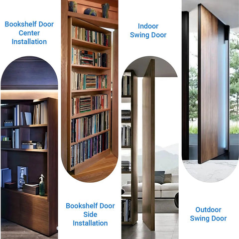 Heavy Duty Hidden Door Hinge For Secret Doors Bookcase And Murphy Shelves With 570 Lb Load, 360 Degree Silent Rotation shown in use.