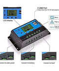 Powerful 12V 24V PWM Solar Controller With LCD Display And USB Output, 100A MPPT Style Solar Charger for connection and use details