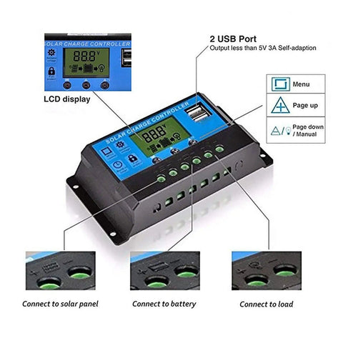Powerful 12V 24V PWM Solar Controller With LCD Display And USB Output, 100A MPPT Style Solar Charger for connection and use details