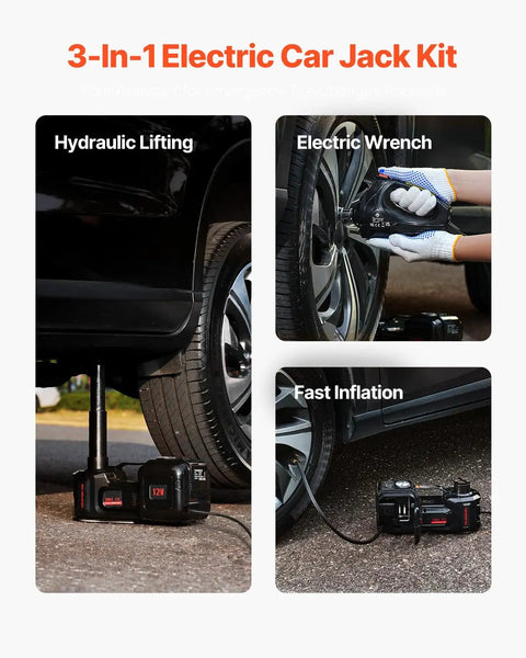Electric Car Jack 5 Ton With Built In Inflator All In One 12V Tire Change Kit Scissor Jack With Led Light And Impact Wrench Portable Lift For Sedan SUV And Truck