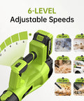 Cordless Leaf Blower 21V Power With Two 4.0Ah Batteries And Fast Charger, Six Speed Settings display with six gear options.