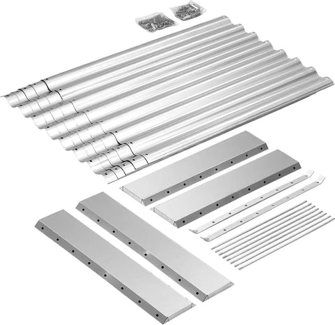 Components for Two Pack 8x4x2ft Galvanized Raised Garden Bed Kit For Outdoor Veggie Growing, metal panels and assembly hardware.
