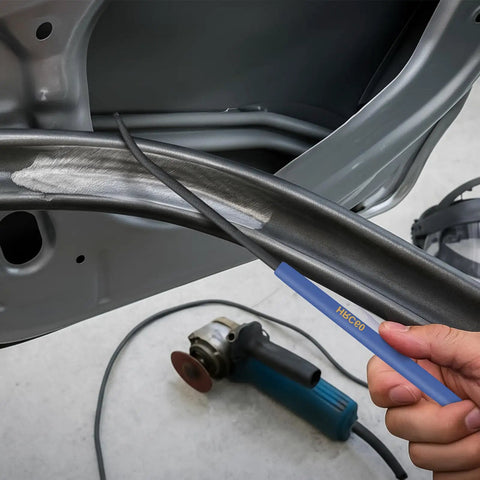 Person using Six Piece 7.1 Inch Hardness Tester Checker File Set HRC40 Through HRC65 With Color Coded Handles on metal surface