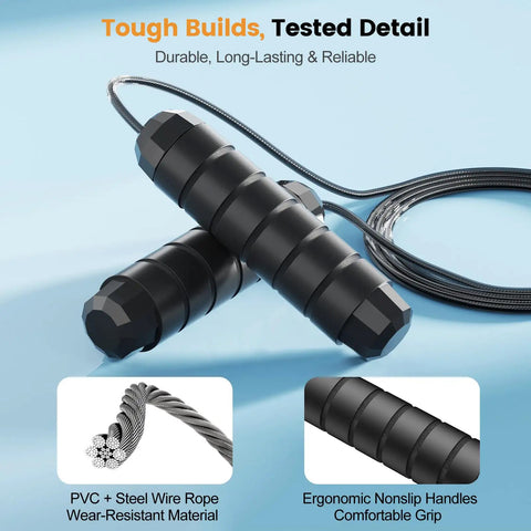 Tangle Free Jump Rope With Ball Bearings For Men Women And Kids Adjustable Steel Wire Rope And Ergonomic Foam Handles High Speed Skipping Rope For Home Gym Cardio And Fat Burning Fitness.