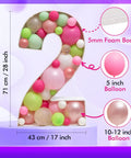 Mosaic Balloon Frame Number 2 Pre Cut Large Foam Board Sign with colorful balloons for birthday backdrop, 28-inch, 5mm thick.