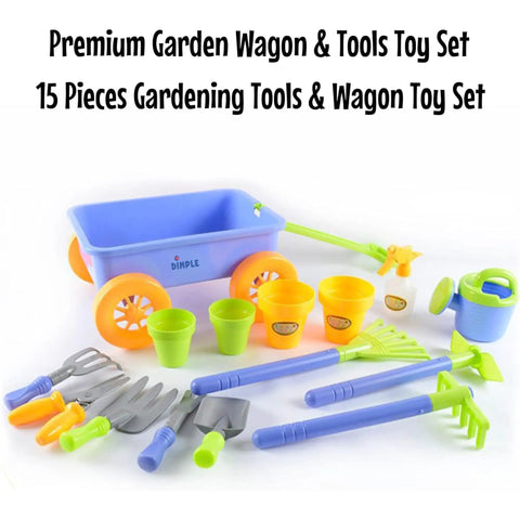 Garden Wagon And Tools Toy Set For Kids 15 Pcs Outdoor Sand Beach Play Set Toddlers 1 3 displayed with colorful tools and pots