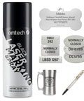OMTech Laser Marking Spray aerosol can, 13 oz, black label; kit with metal tags, mug, and pen.