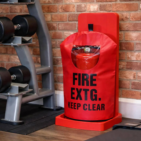 Heavy Duty Fire Extinguisher Cover With Window For 10 To 20 Lb Units Durable PVC Sleeve With Wear Resistant Build And Black Trim