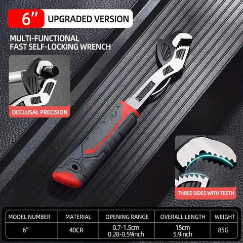 6 Inch Self Adjusting Wrench Multi Function Quick Wrench For Home DIY And Professional Plumbing Repairs With Wide Jaw