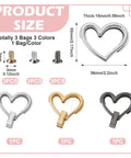 Front view of heart-shaped metal purse turn-lock closures; silver, gold, and gunmetal finishes, 1 pc each for handbags.