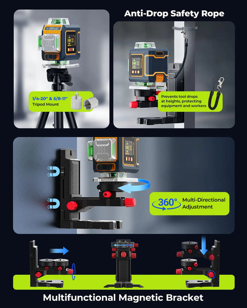 Green Laser Level Pro Grade With 16 Lines And 4x360 Degree Planes Self Leveling Cross Line Projector on magnetic bracket