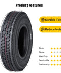 4.80-8 Trailer Tires 6PR Load Range C Fuel Saving Design Built for Travel Camper Landscape Cargo Utility Boat Horse Farm and Hauler Trailers Pack of 2, showcasing durable tire with tread pattern and product features.