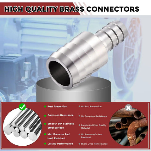 Two Pack 304 Stainless Steel Hose Barb Fittings From One And A Half Inch To Three Quarter Inch with corrosion-resistant surface