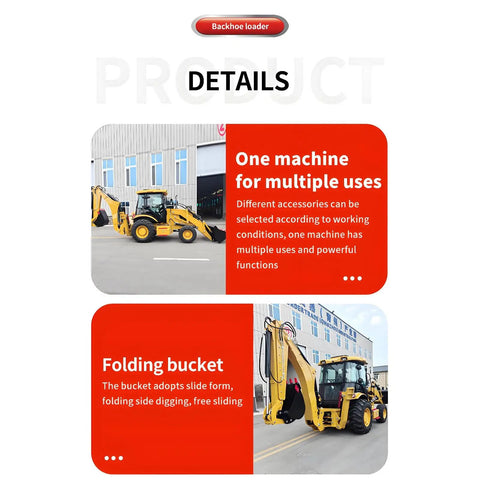 Compact 4x4 Wheel Backhoe Loader With Front End Loader And Rear Digger For Farm Garden Landscaping, versatile uses, folding bucket.