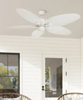 Duval 52 Inch Indoor Outdoor Ceiling Fan With Quick 2 Hang Mount Dual Mount 5 Blade Tropical Design ETL Damp Rated White