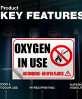 Heavy Duty Oxygen In Use Warning Signs, Straight Up No Smoking Open Flames Alert, Top Tier Waterproof Vinyl Stickers, Built Tough Medical Safety Decals For Home Care Clinics, 2 Pack - visible sign with oxygen warning and no smoking symbol.