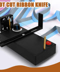 Hot Ribbon Cutter Machine With Adjustable 100 To 600 Celsius Temperature Electric Rope Cutter DIY Friendly Portable Heat Cutter For Braided Ribbon And Webbing Includes Screwdriver Built In Fan, showing front view with ribbons