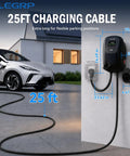 40 Amp Level Two Electric Vehicle Charger 9 Point 6 Kilowatt J1772 Standard Nema 14 50 Plug 25 Foot Heavy Duty Cord showing 25ft charging cable.