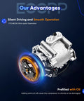 Heavy Duty AC Compressor Fits Ford Five Hundred Freestyle 3.0L Engines 2005 Through 2007 With Cooling Line Flushing Tips, detailed view showcasing the compressor design and features.